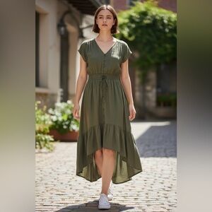Lucky Brand Felice High-Low Midi Dress - Size L - green
